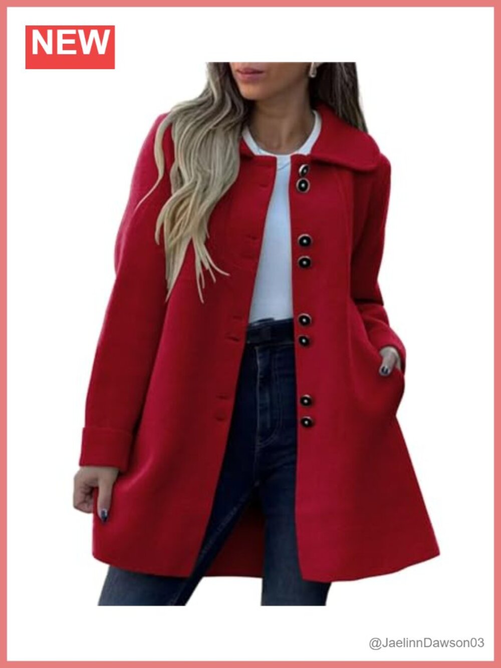 Wool Blend Pea Coat Single Breasted Lapel Collared Overcoat Women's Winter